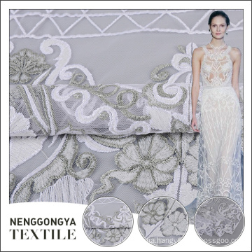 Latest arrival polyester allover flat embroidered lace fabric for bridal